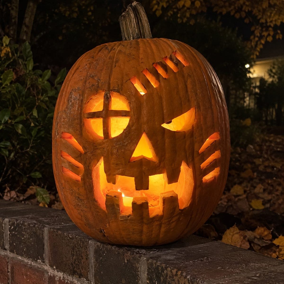 Zombie Carving Pumpkin with Cross-Bar Eye and Scar Slits