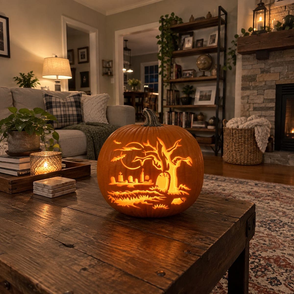 Bare Tree and Graveyard Landscape Pumpkin