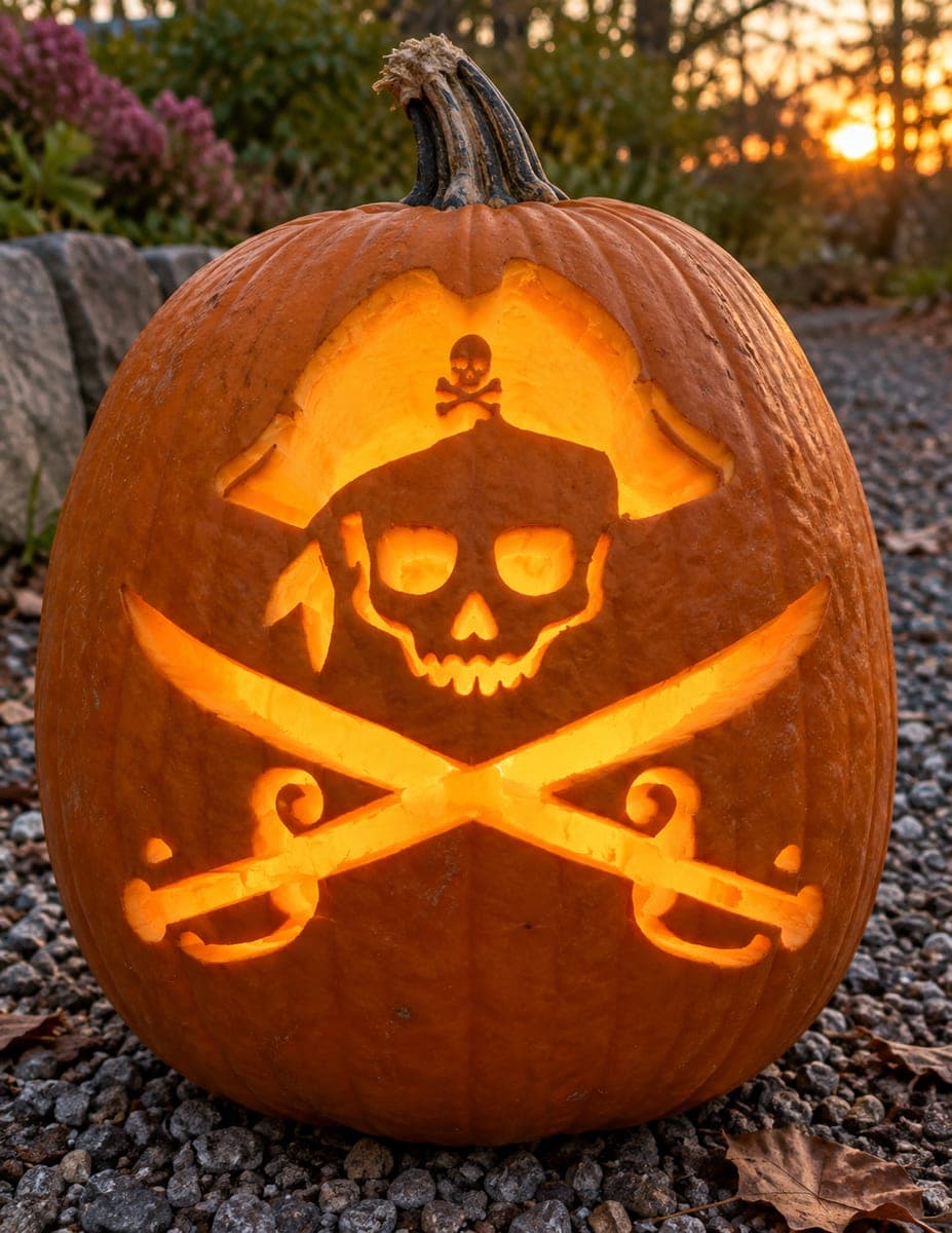 Bold Skull With Crossed Pirate Swords Pumpkin