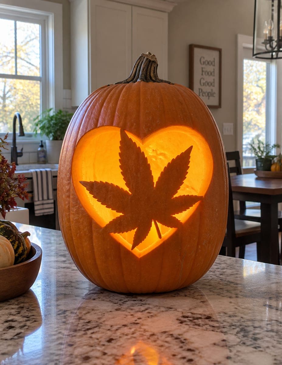 Cannabis Leaf Inside a Heart Pumpkin