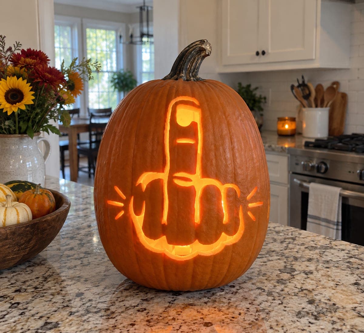 Cartoon Middle-Finger Gesture Pumpkin