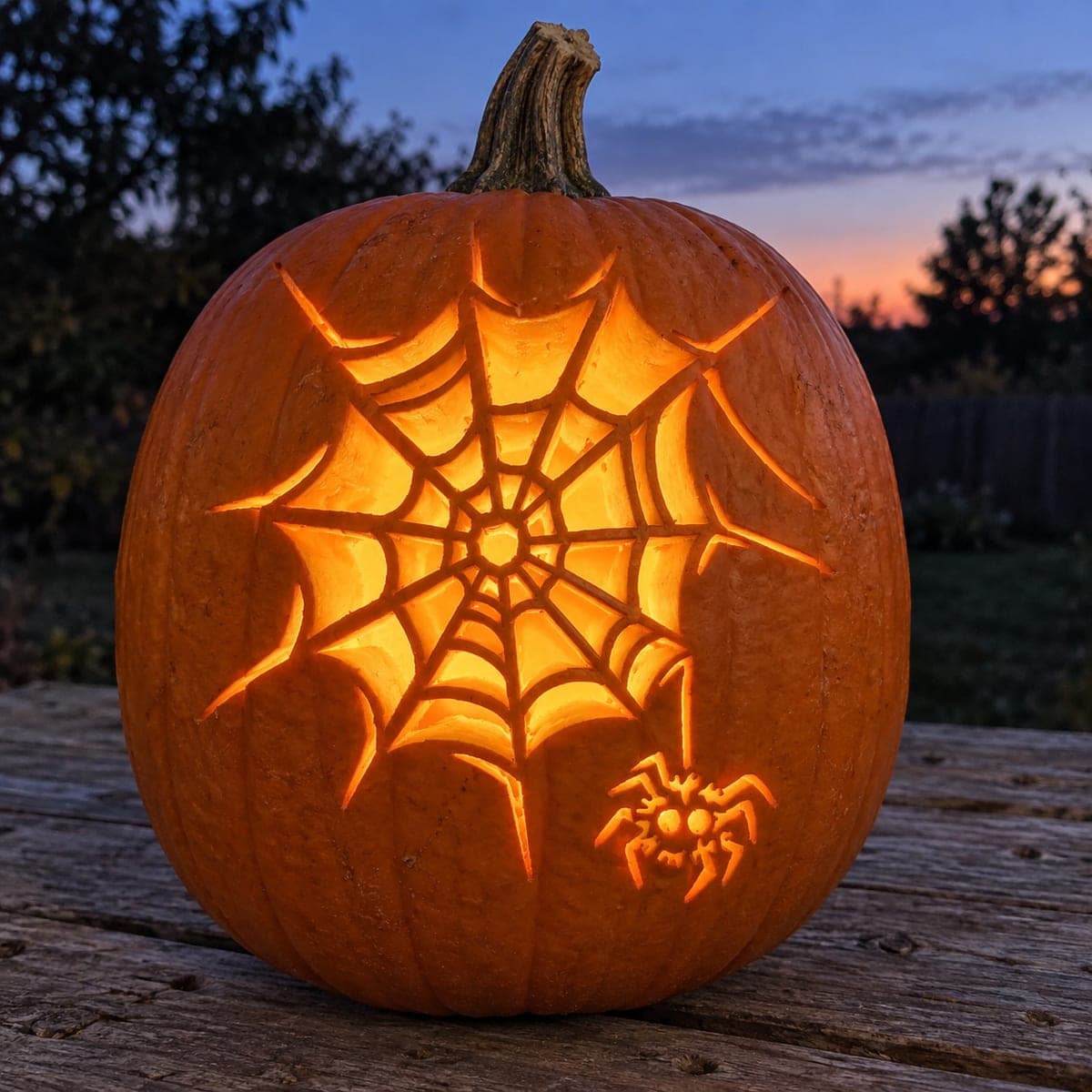 Corner Spider on a Glowing Web Pumpkin