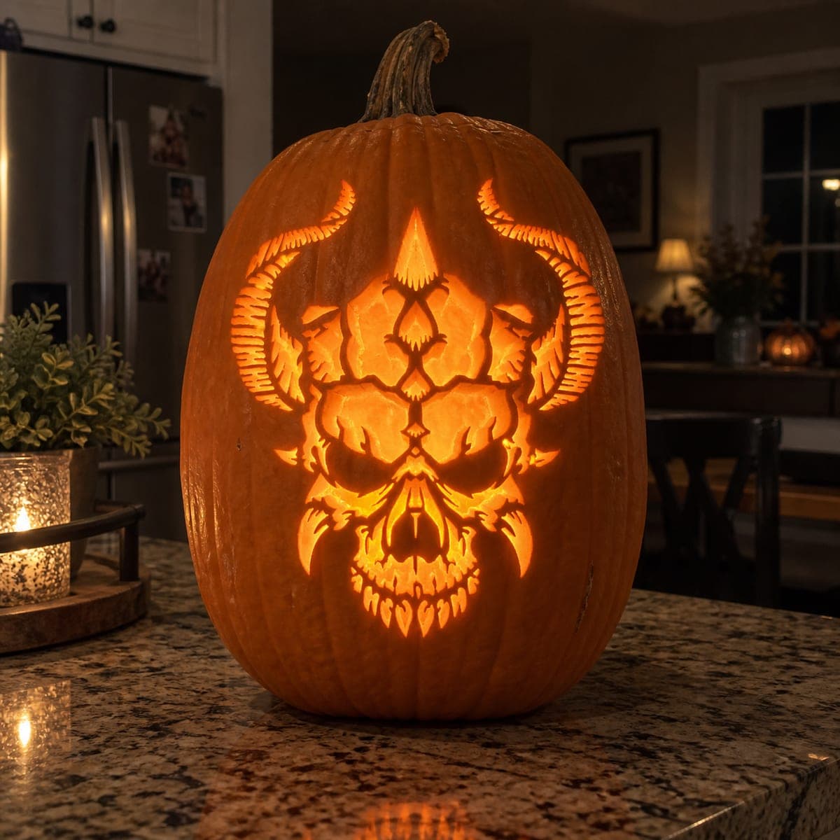 Cracked Horned Skull Pumpkin