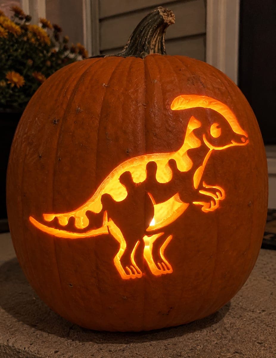 Crested Dinosaur With a Striped Back Pumpkin