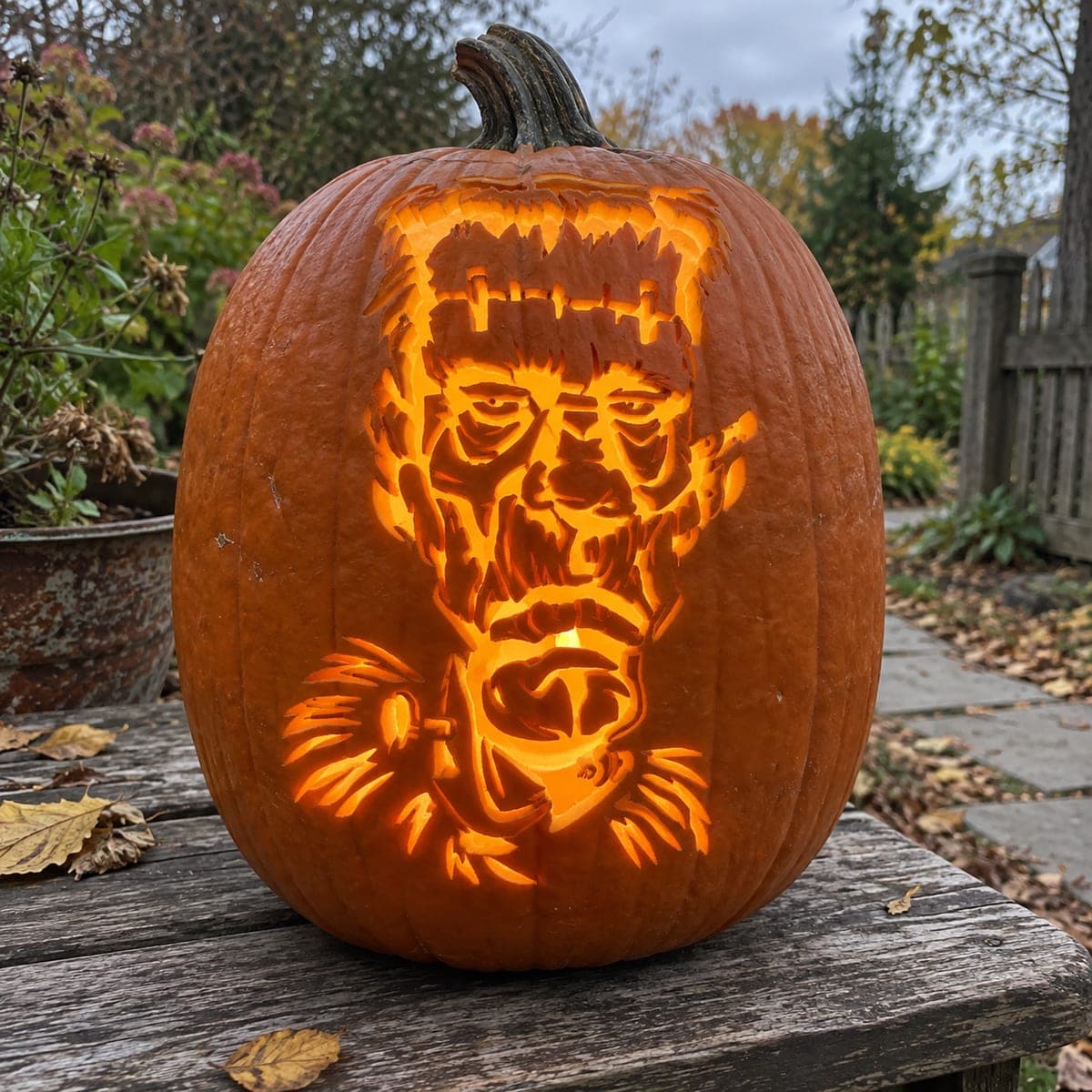 Detailed Hollow-Cheek Frankenstein Pumpkin
