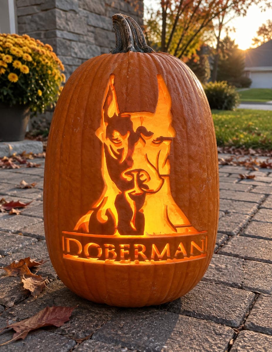 Doberman Portrait With Breed Lettering Pumpkin