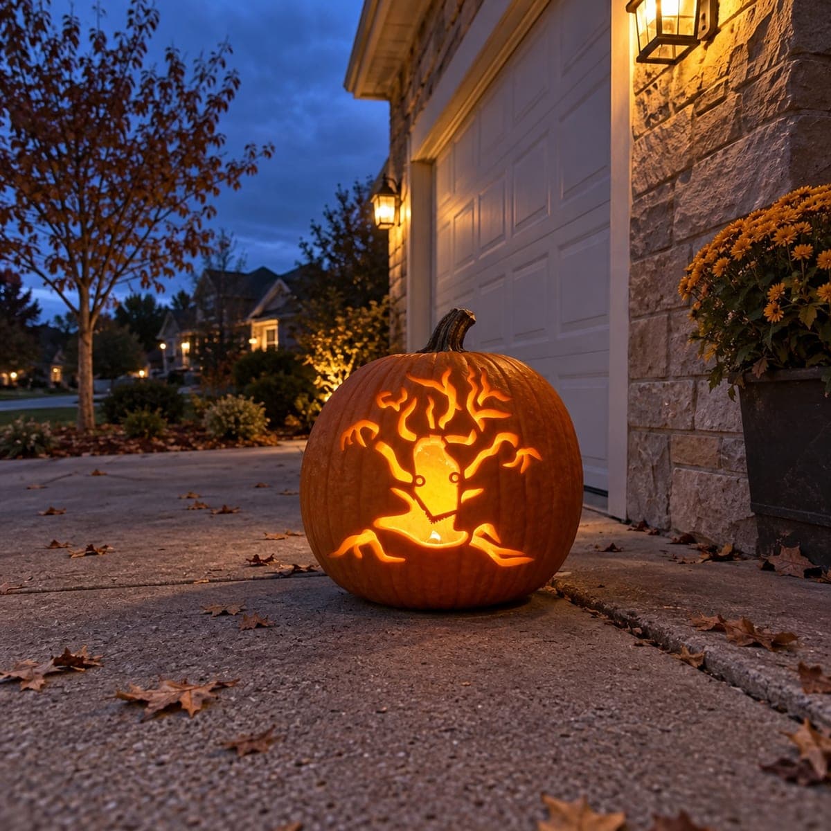 Face in a Curling Tree Pumpkin