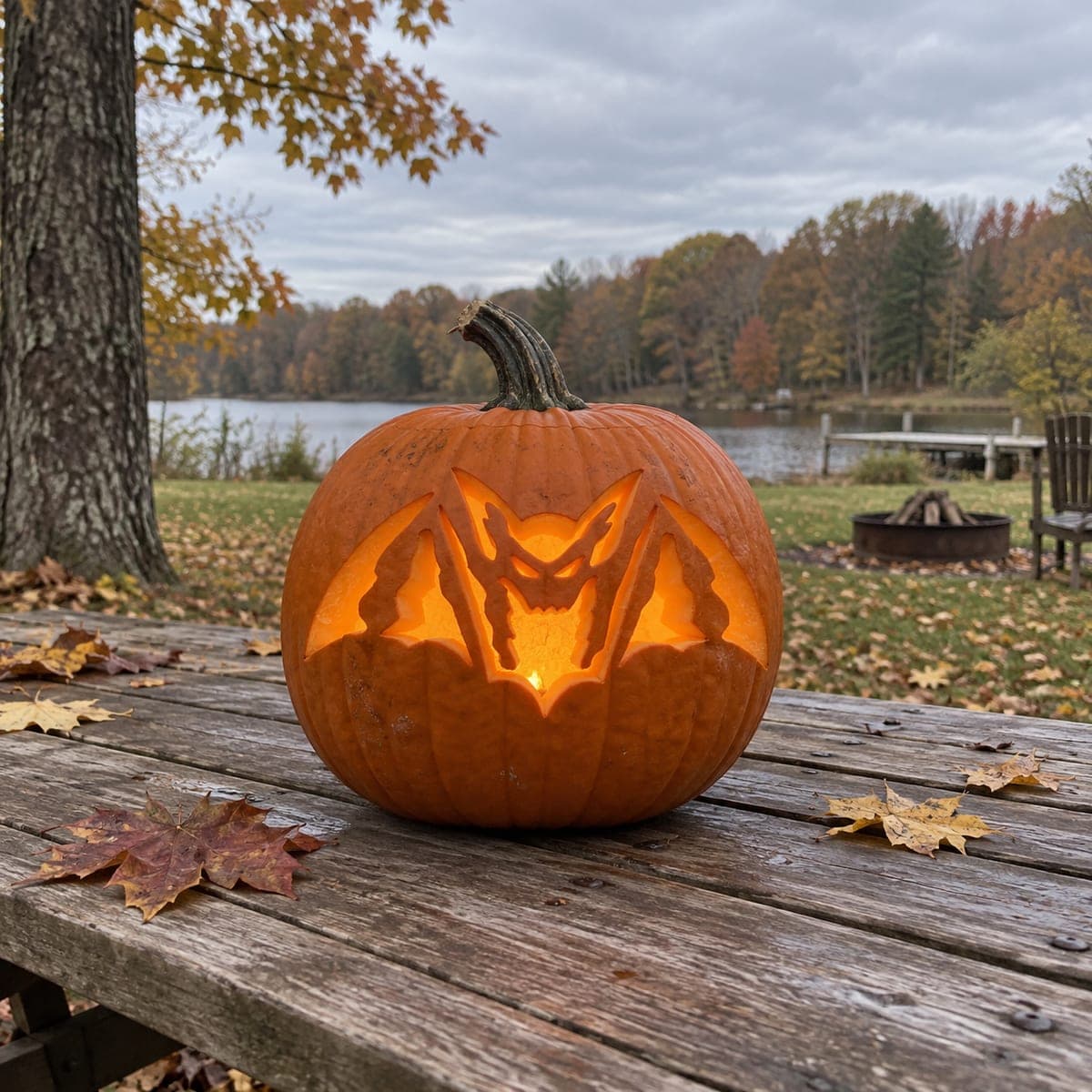 Fanged Bat With Raised Wings Pumpkin