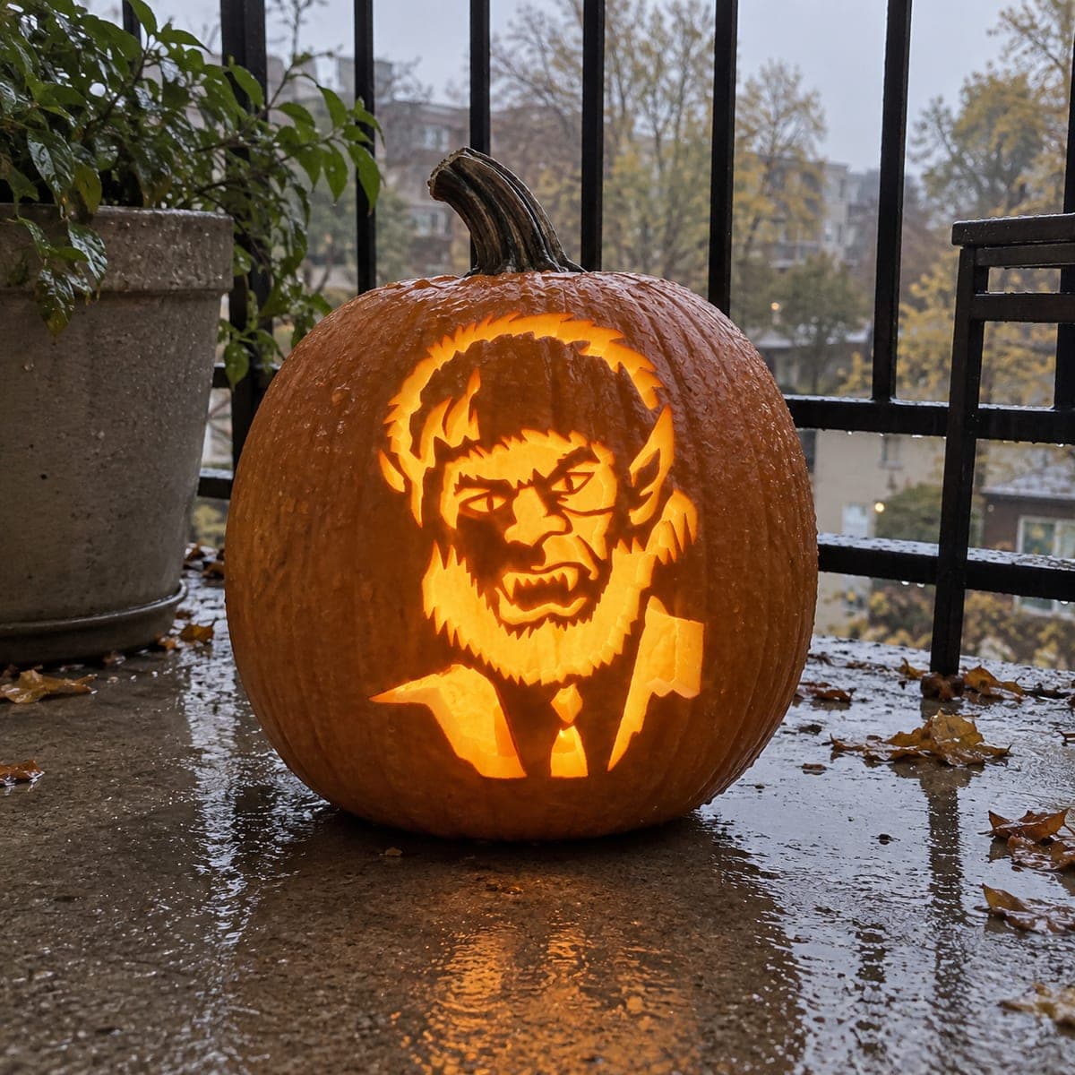 Fanged Werewolf in a Suit Pumpkin — process shot 2 of 2