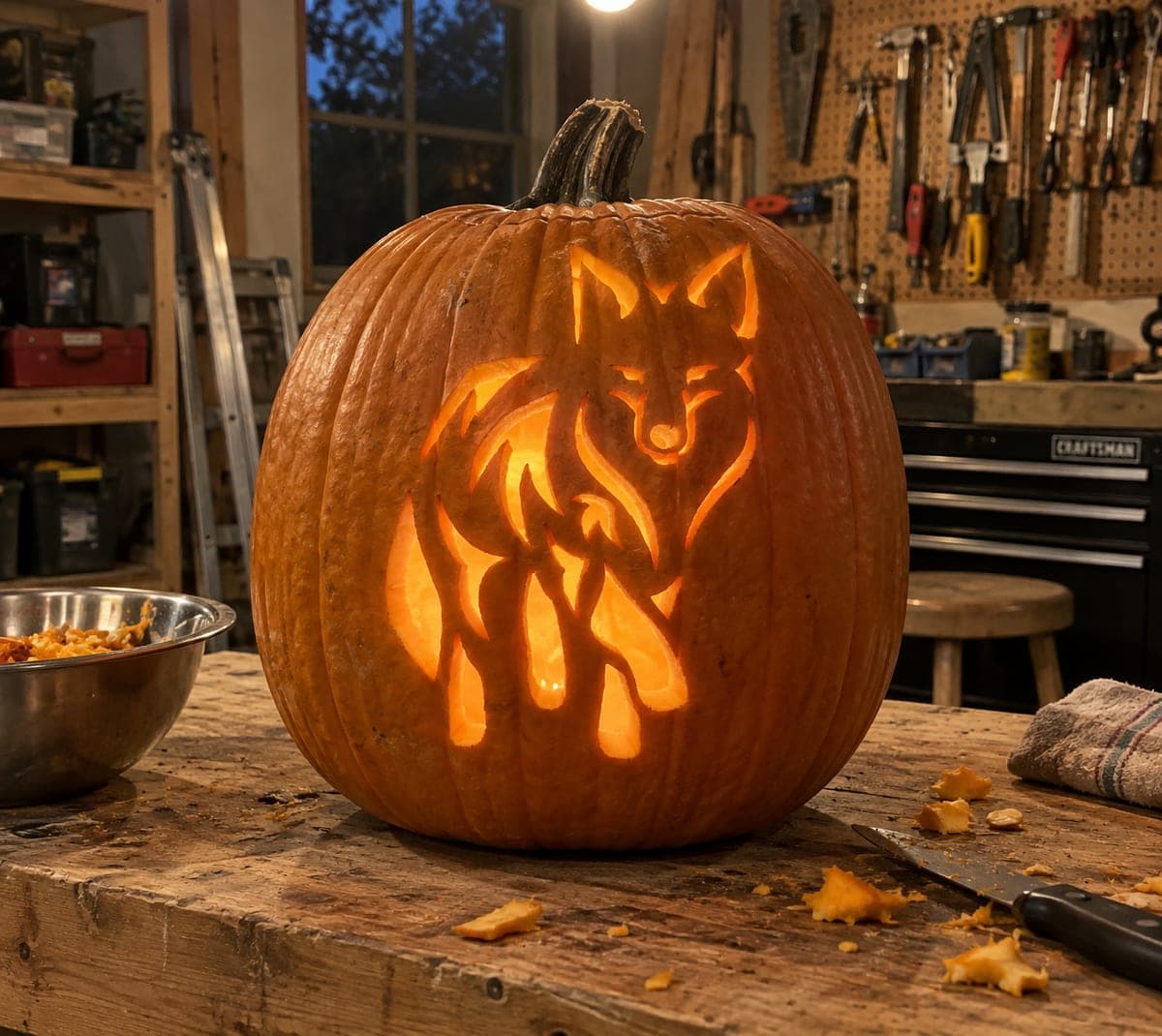 Flame-Lined Wolf Profile Pumpkin