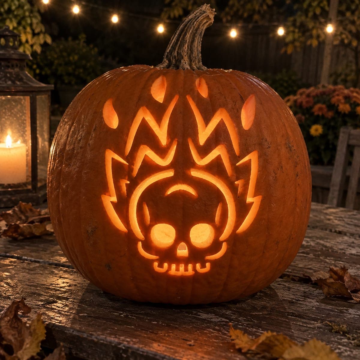 Flaming Skull With Round Eyes Pumpkin