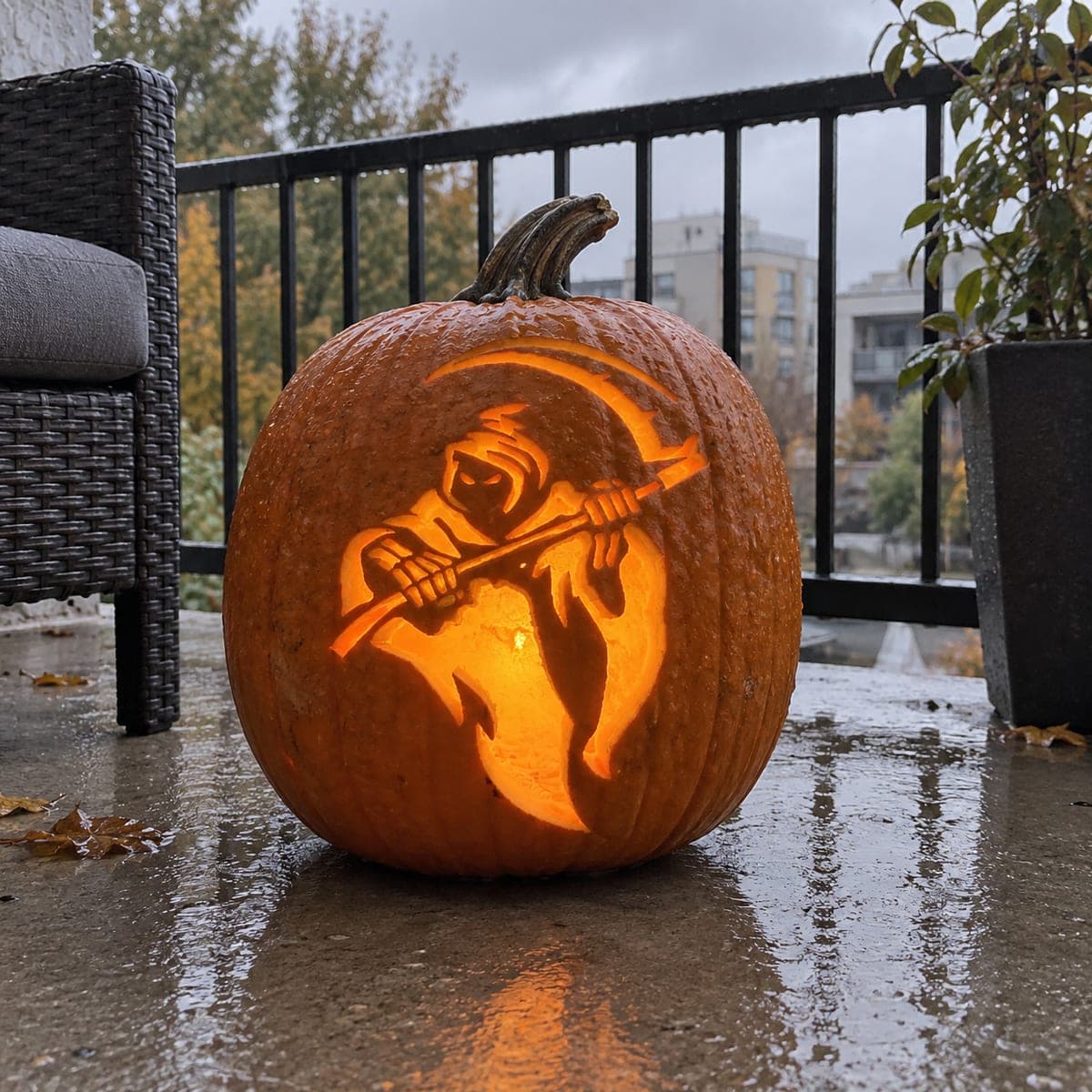 Floating Reaper With Horizontal Scythe Pumpkin — process shot 2 of 2