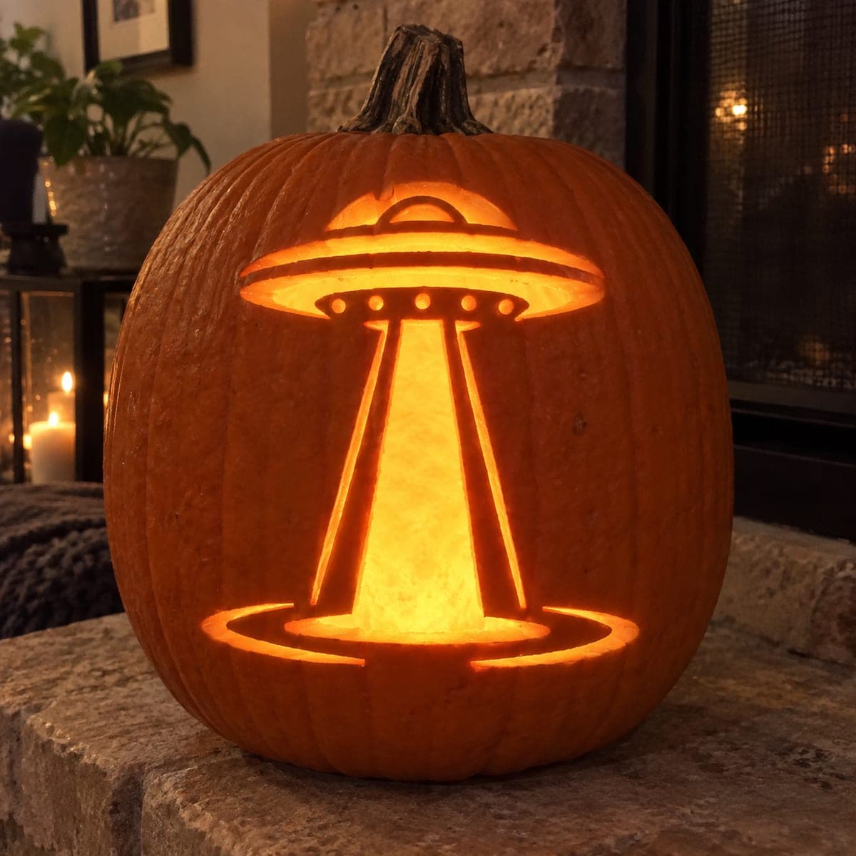 Flying Saucer With Tractor Beam Pumpkin