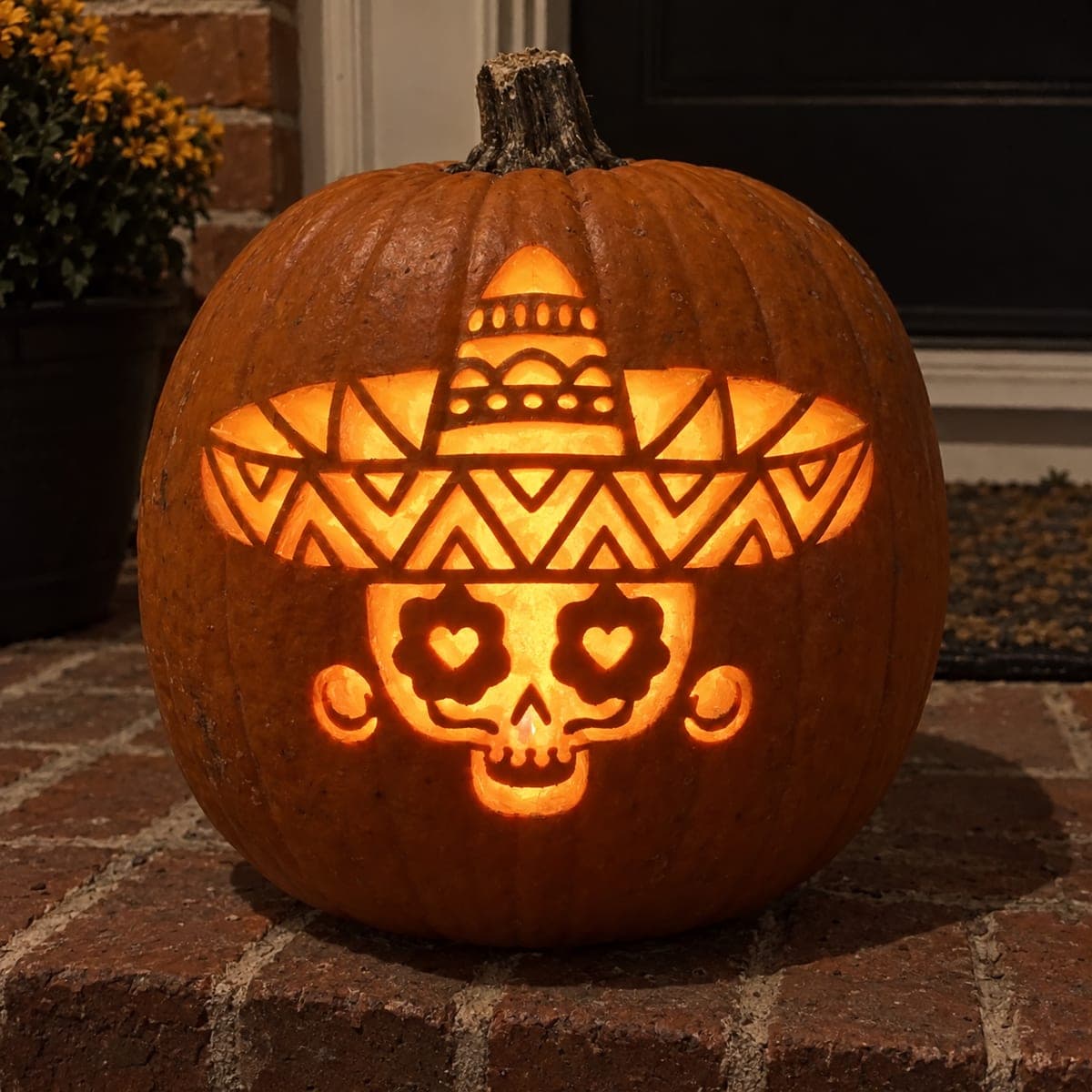 Geometric Sombrero Sugar Skull Pumpkin