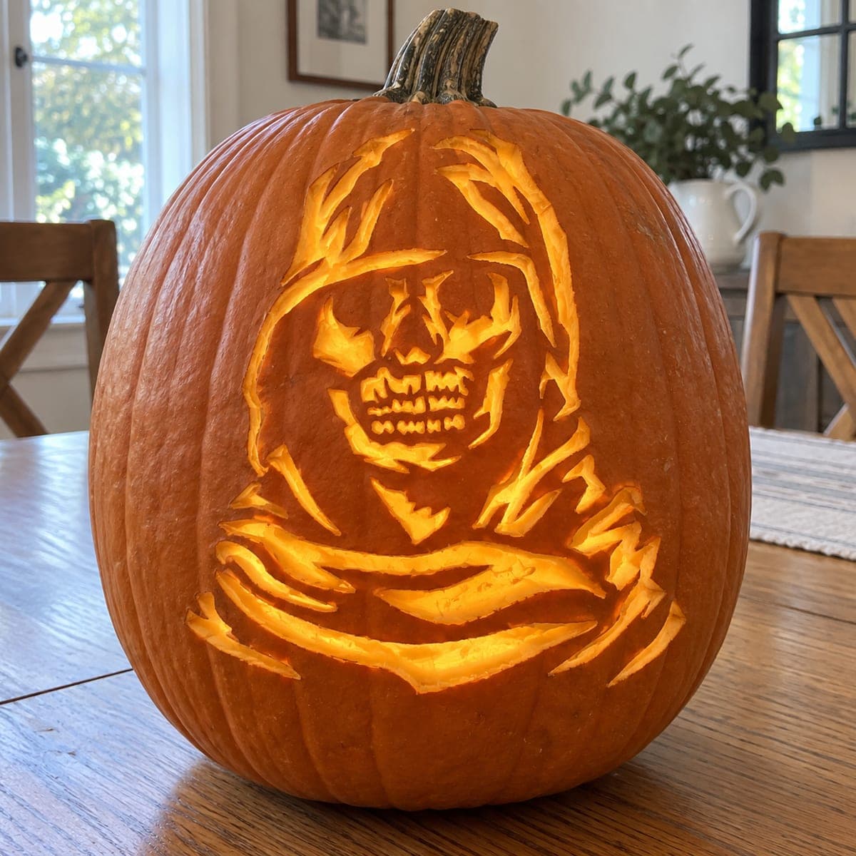 Grinning Skull in a Deep Hood Pumpkin