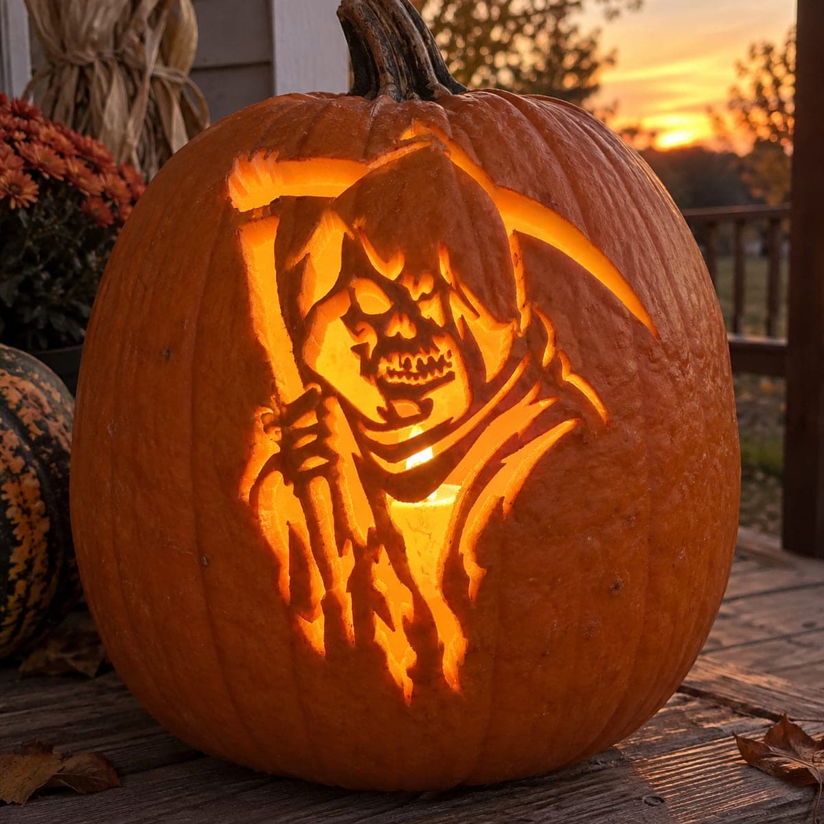 Hooded Skull Gripping a Scythe Pumpkin β process shot 2 of 2