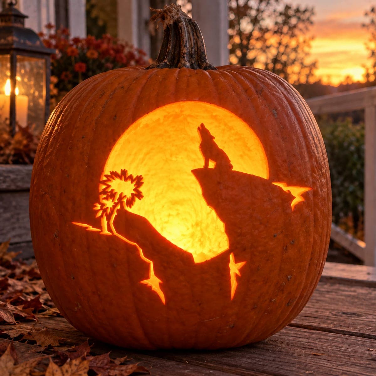 Howling Wolf Against a Full Moon Pumpkin