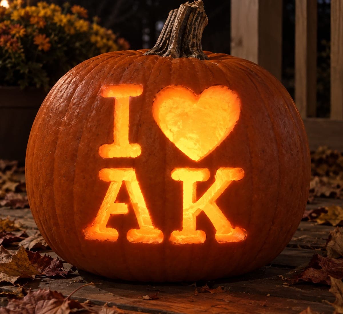 I Love Alaska Heart Lettering Pumpkin