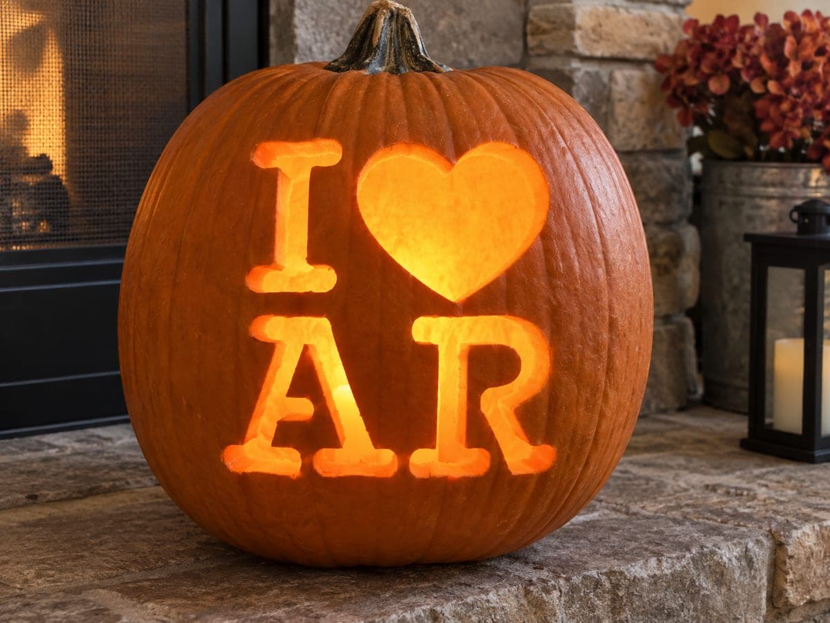 I Love Arkansas Heart Lettering Pumpkin