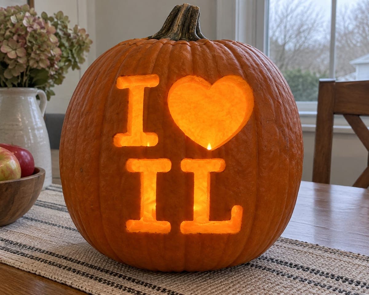 I Love Illinois Heart Lettering Pumpkin