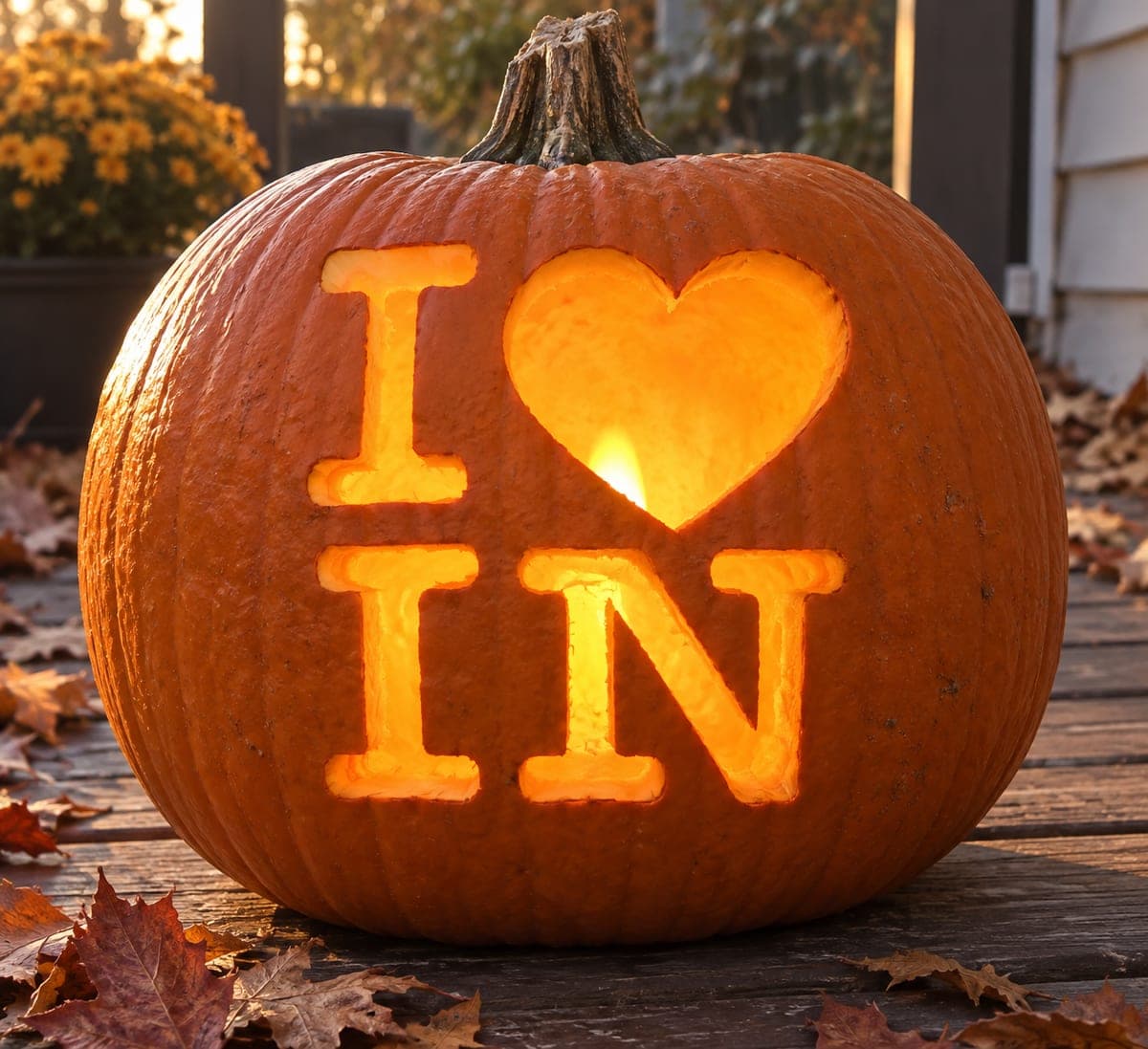 I Love Indiana Heart Lettering Pumpkin
