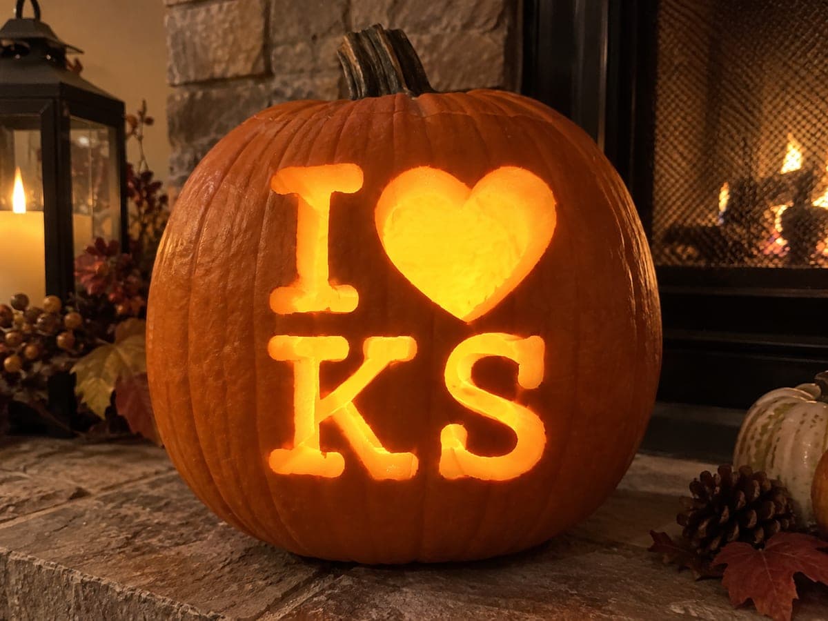 I Love Kansas Heart Lettering Pumpkin