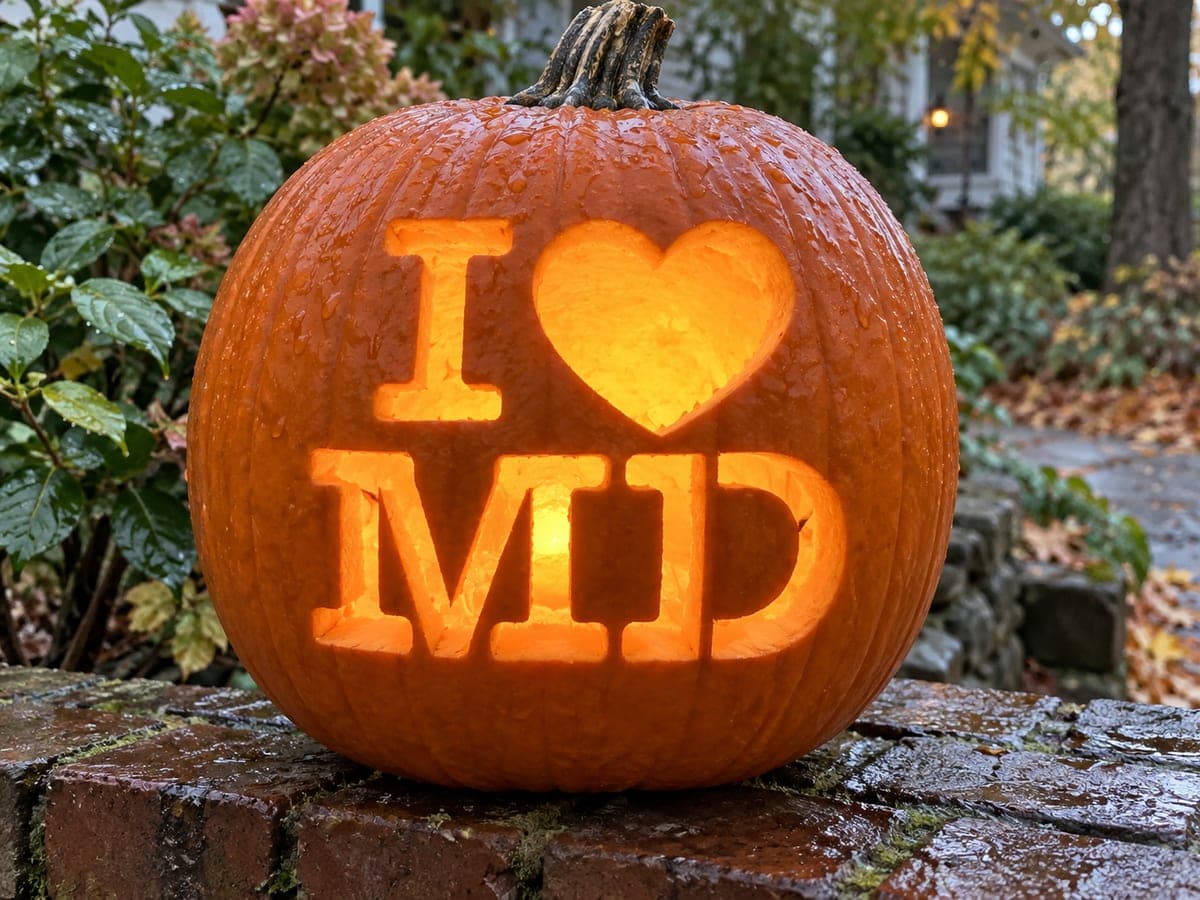 I Love Maryland Heart Lettering Pumpkin
