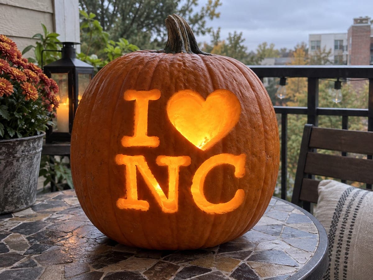 I Love North Carolina Heart Lettering Pumpkin