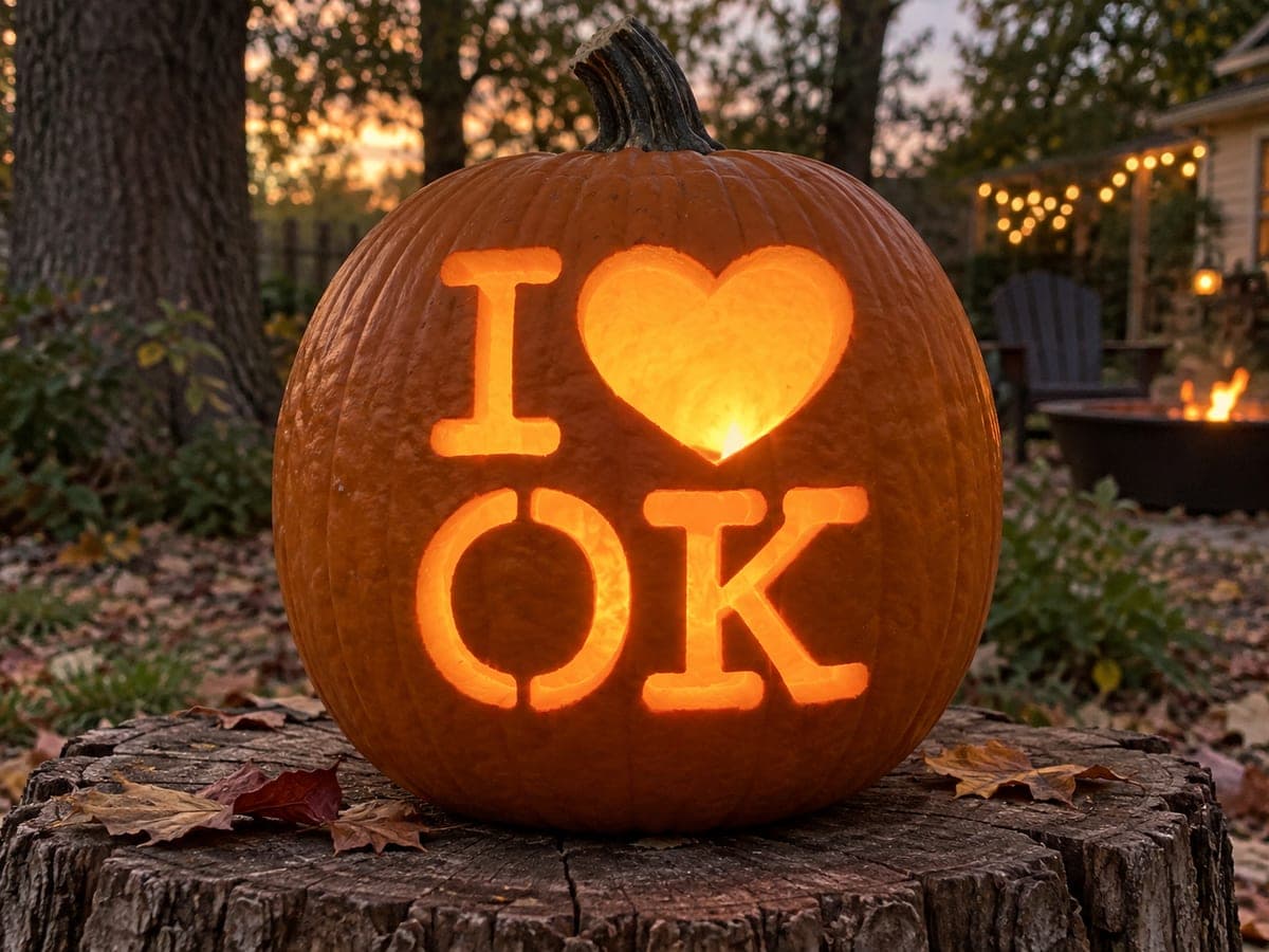 I Love Oklahoma Heart Lettering Pumpkin