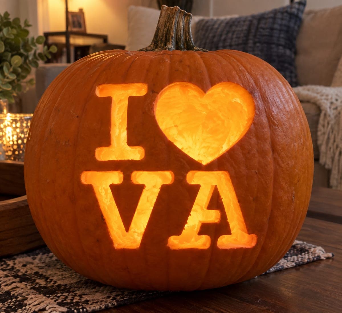 I Love Virginia Heart Lettering Pumpkin