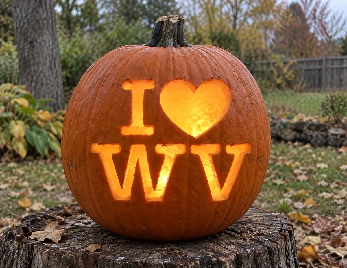 I Love West Virginia Heart Lettering Pumpkin