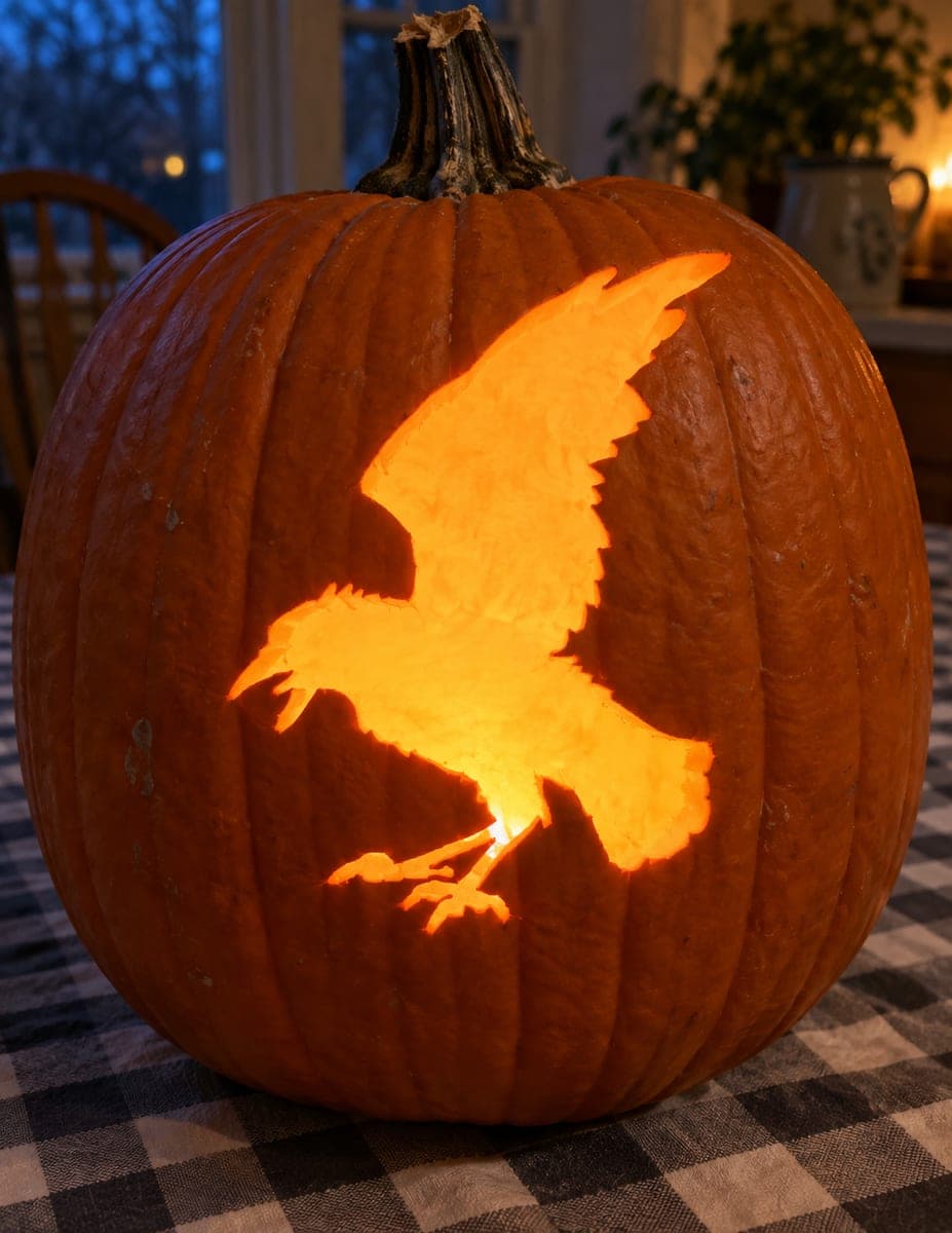 Landing Raven With Raised Wings Pumpkin
