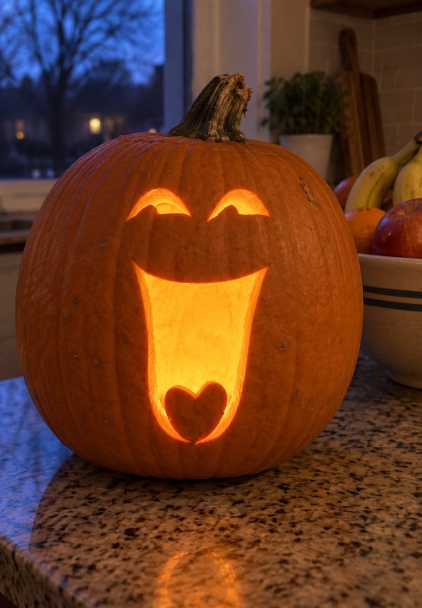 Laughing Pumpkin With Heart-Shaped Tongue