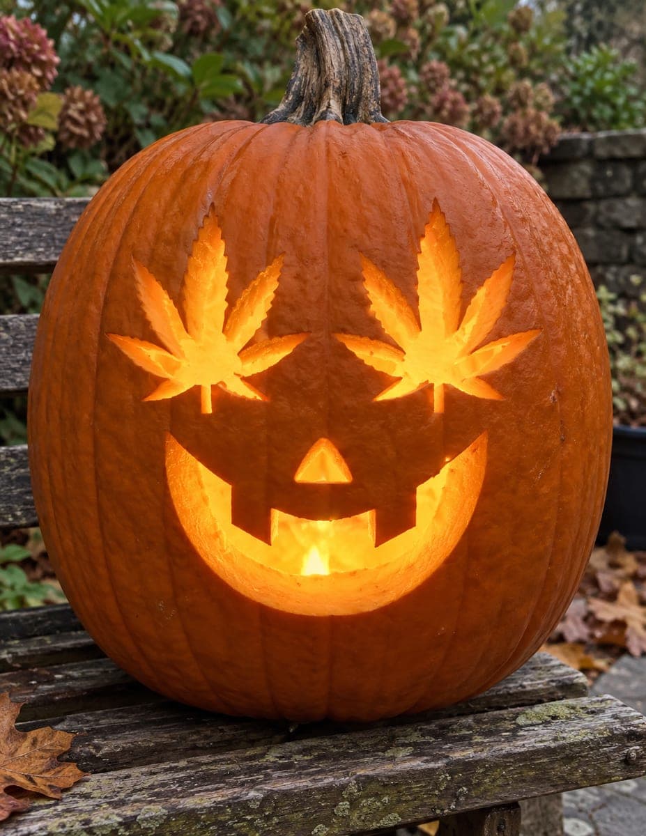 Leaf-Eyed Smiling Jack-O-Lantern Pumpkin