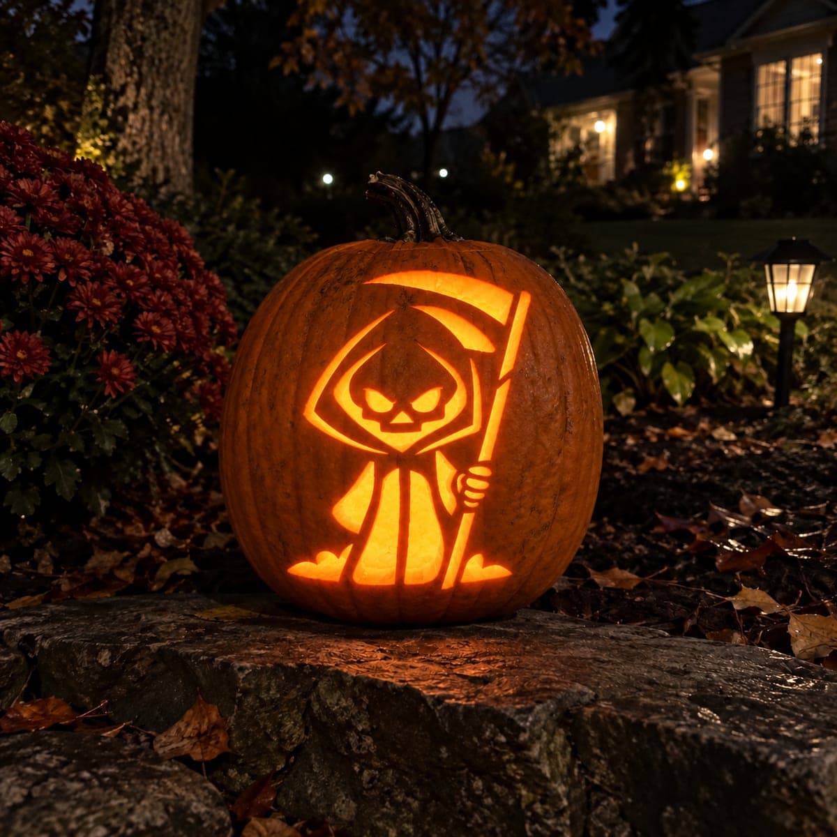 Little Grim Reaper With Tall Scythe Pumpkin