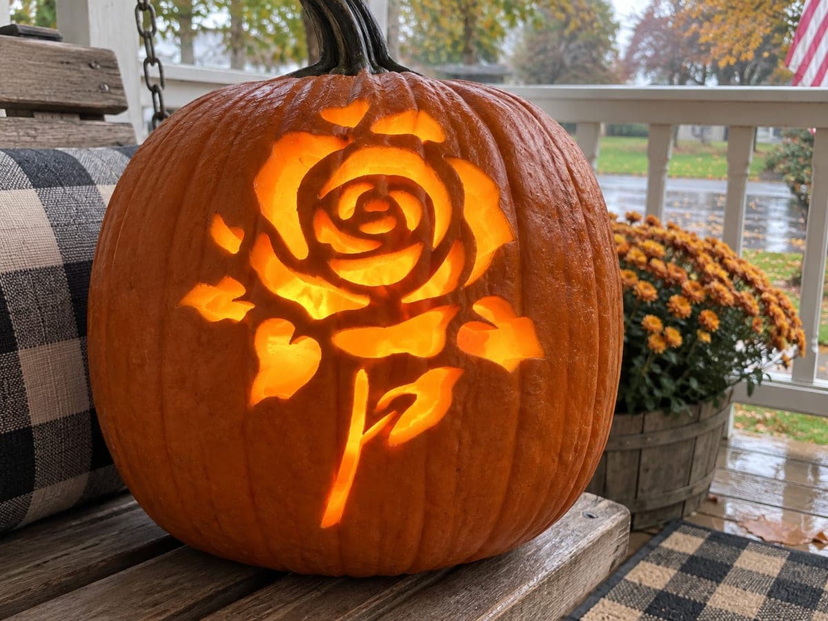 Long-Stem Rose With Leaves Pumpkin