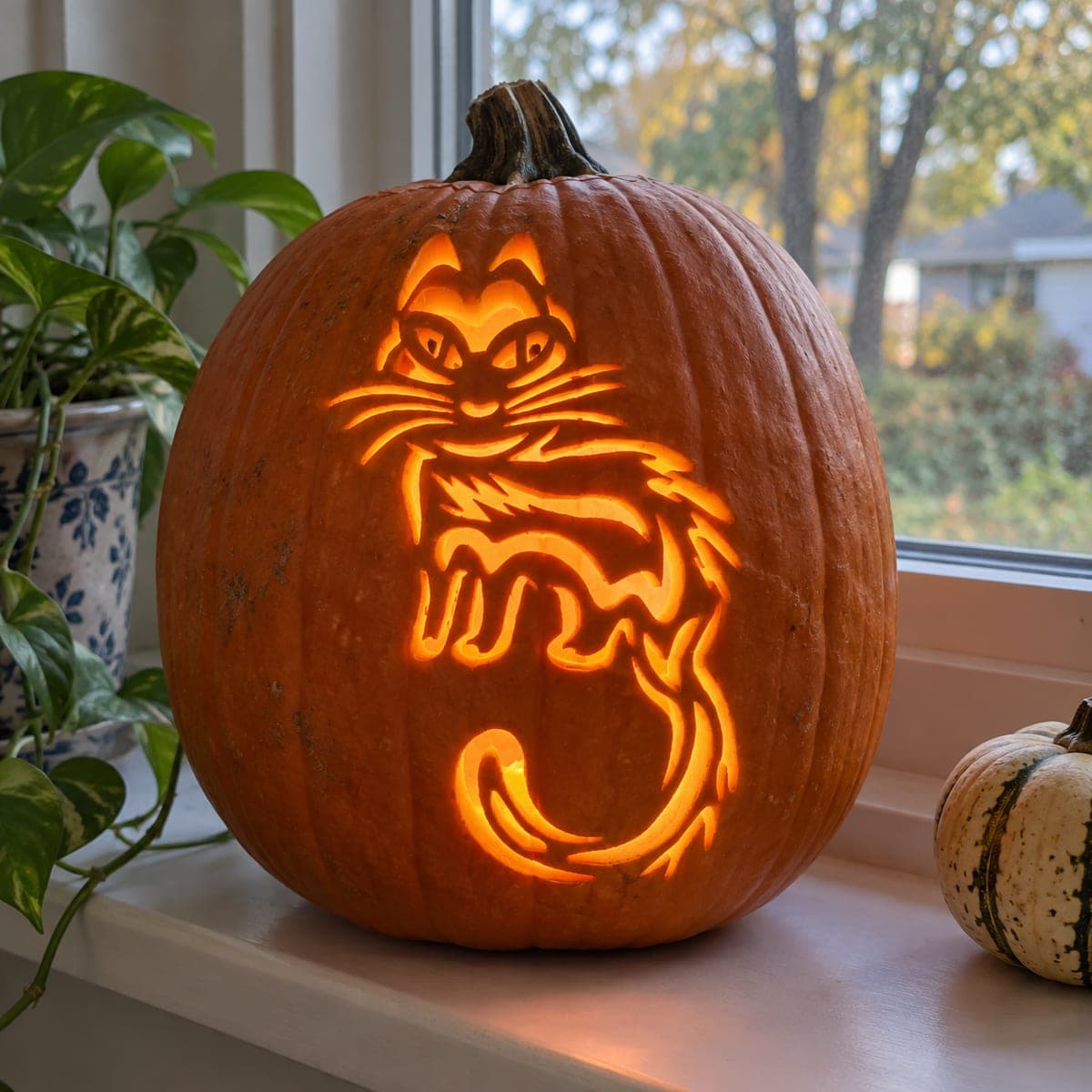 Long-Tailed Grinning Cat Pumpkin