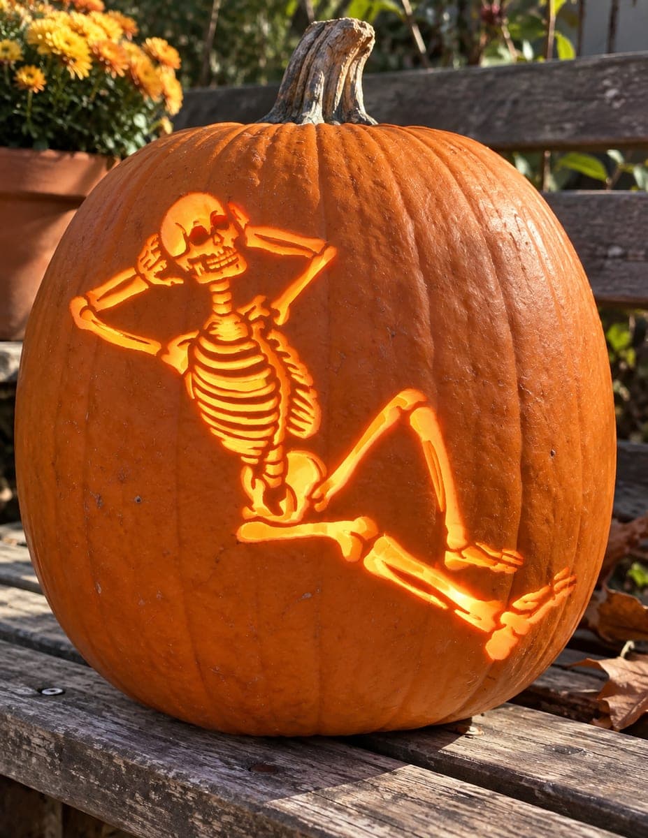 Lounging Skeleton With Bent Knees Pumpkin