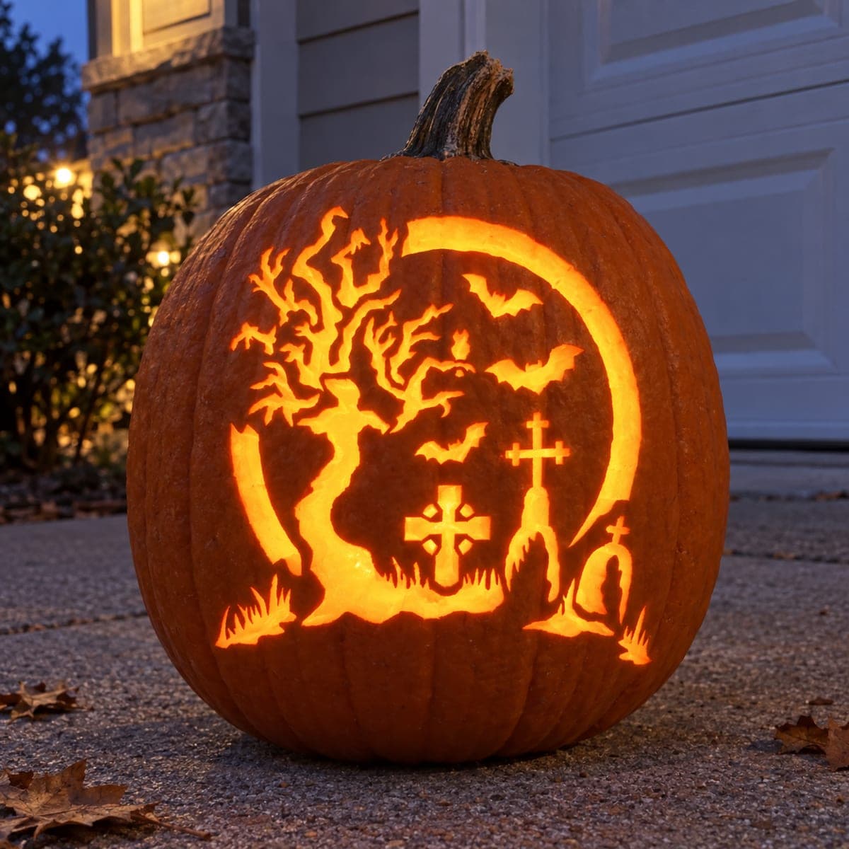 Moonlit Graveyard With Bats Pumpkin