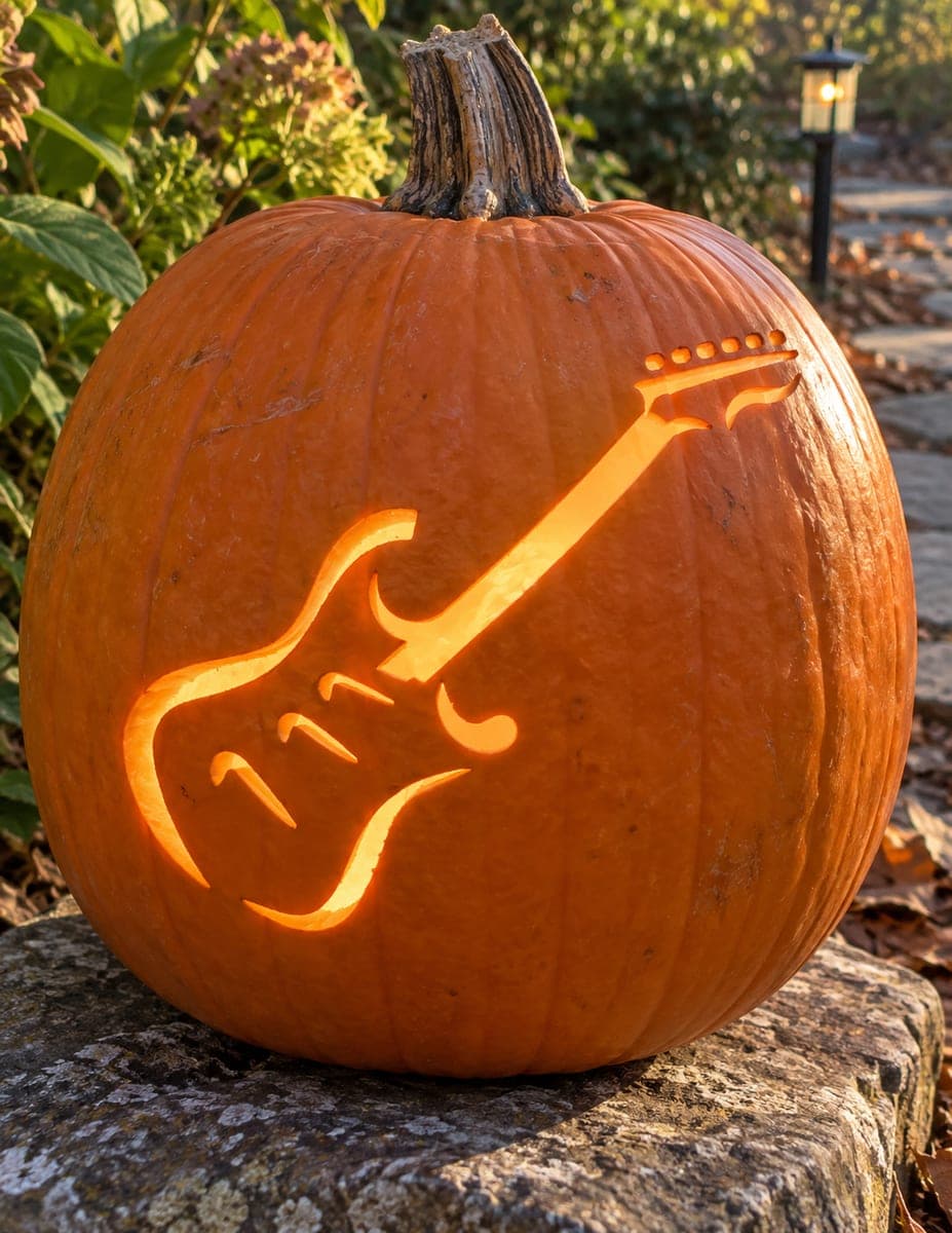 Outlined Electric Guitar Pumpkin