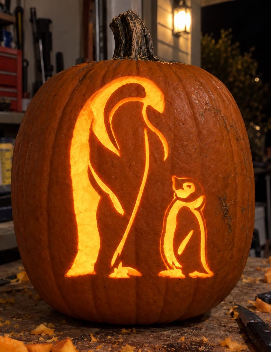 Parent and Baby Penguin Pumpkin