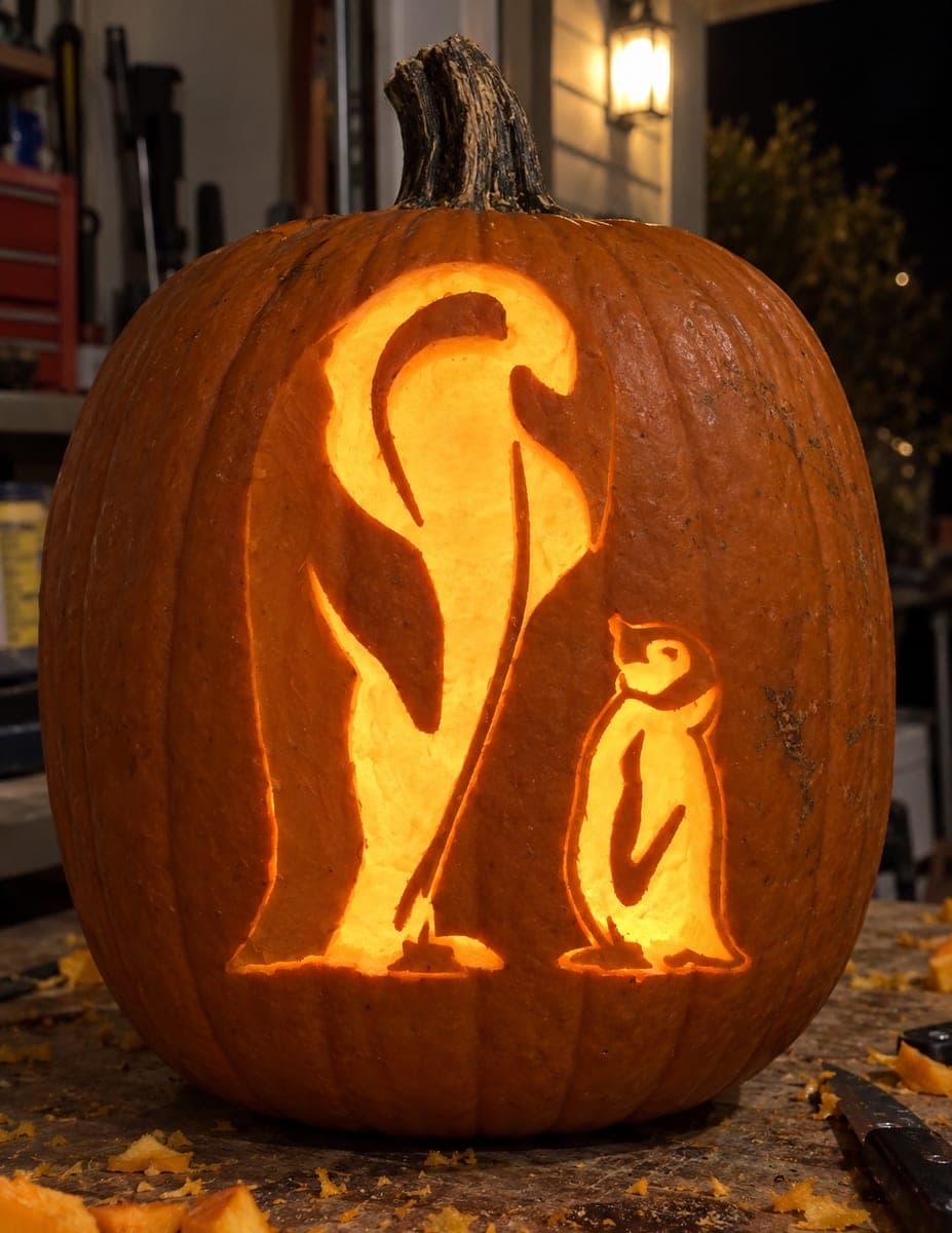 Parent and Baby Penguin Pumpkin — process shot 2 of 2