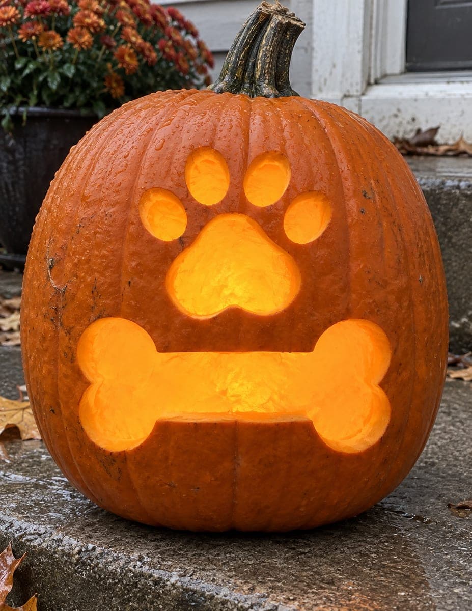 Paw Print Above a Dog Bone Pumpkin