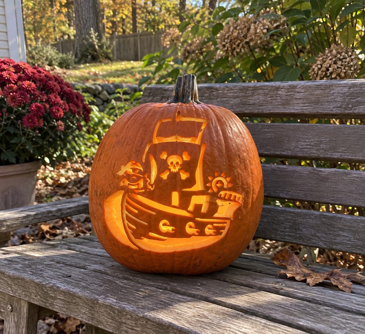 Pirate Ship With Skull Sail Pumpkin
