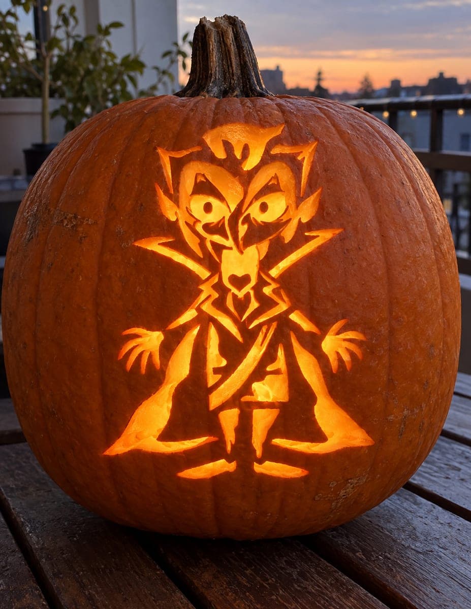 Pointed-Collar Cartoon Vampire Pumpkin β process shot 2 of 2
