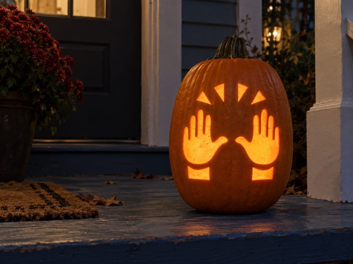 Raised Hands With Celebration Rays Pumpkin
