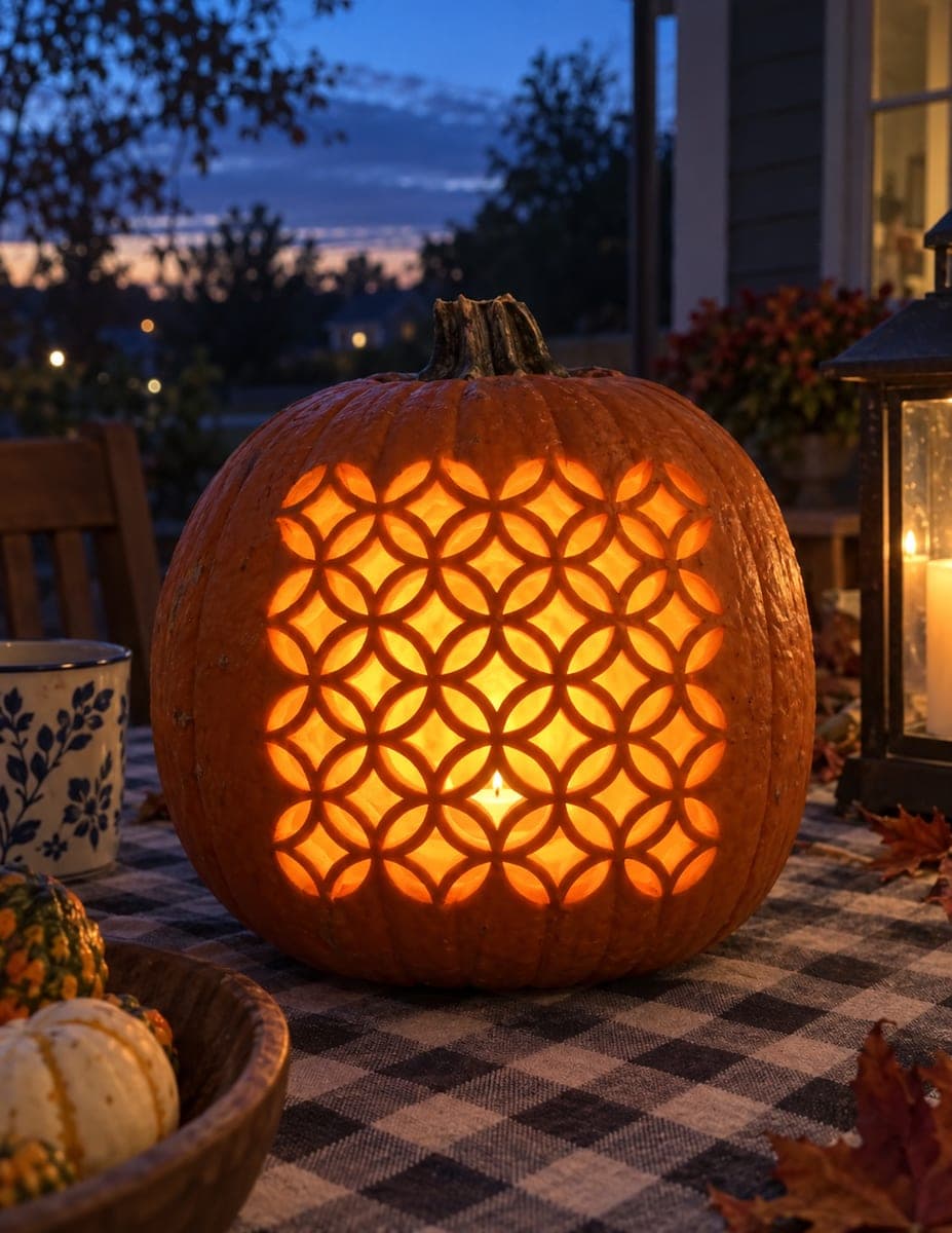 Repeating Interlocking Circle Pattern Pumpkin