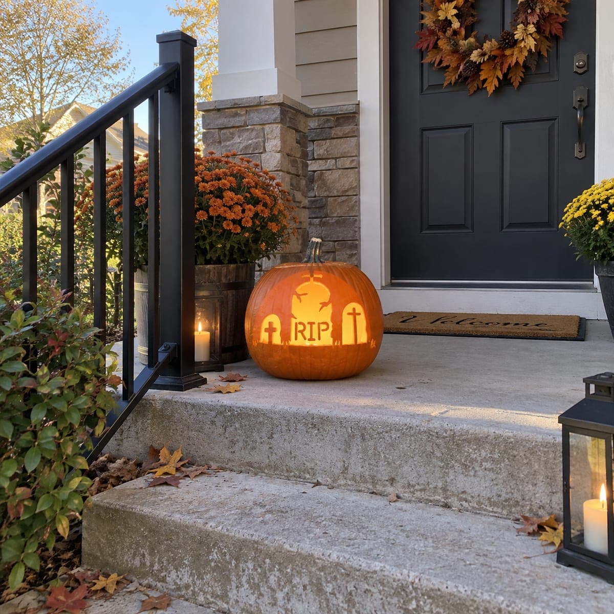 RIP Gravestones Porch Pumpkin