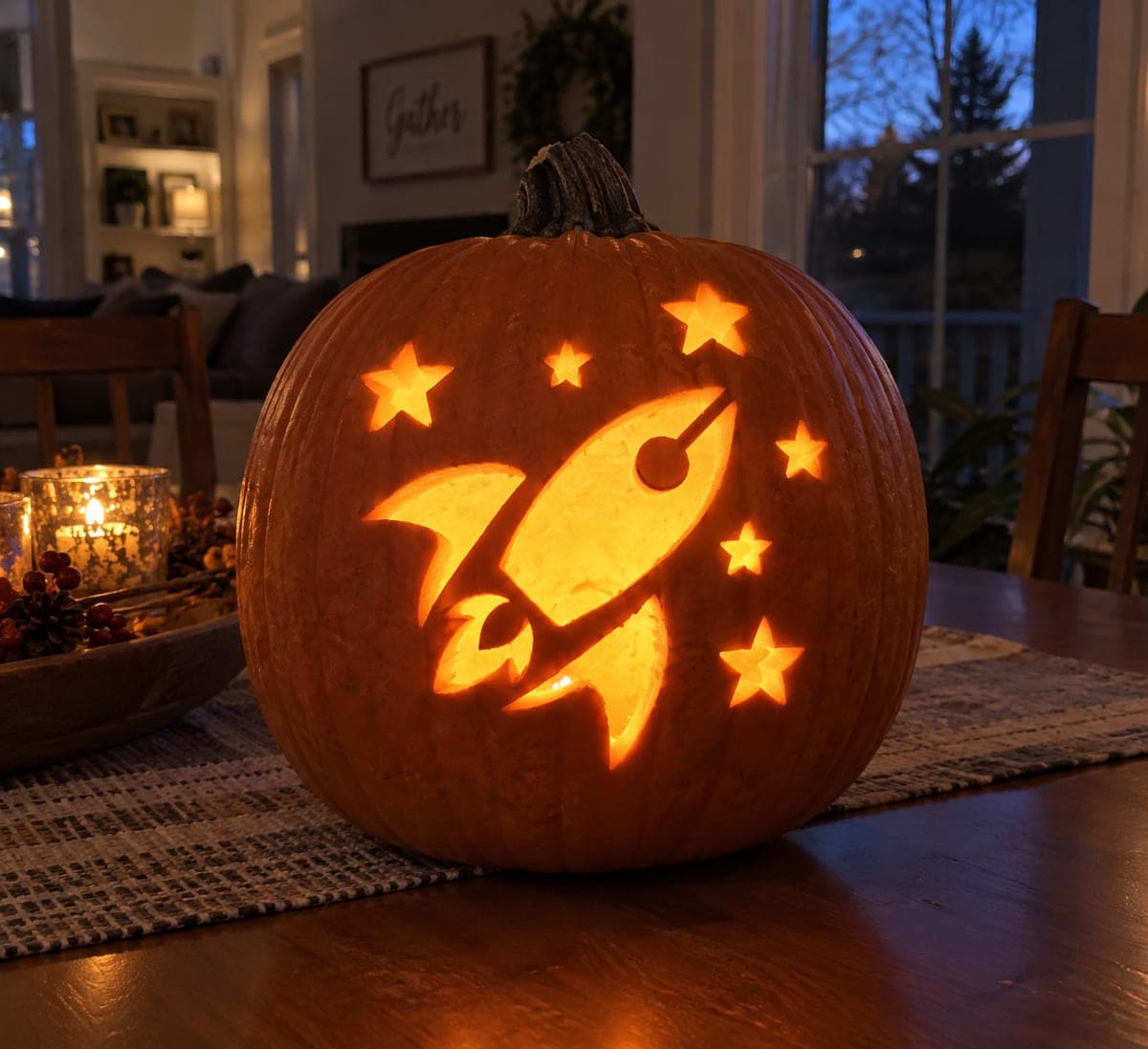 Rocket Flying Through Stars Pumpkin