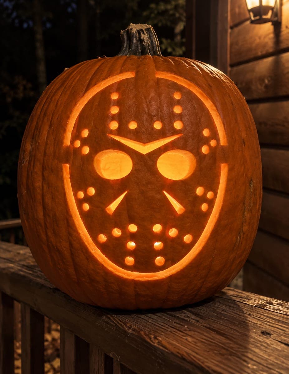 Round-Eyed Hockey Horror Mask Pumpkin